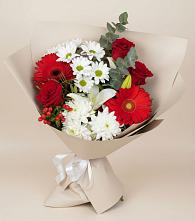 Букет цветов из:  Розы, Хризантемы, Герберы и Лилии в Тосно