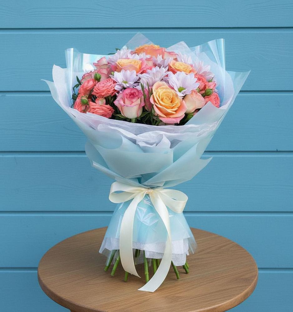 Букет цветов из: Хризантемы и Розы в Тосно